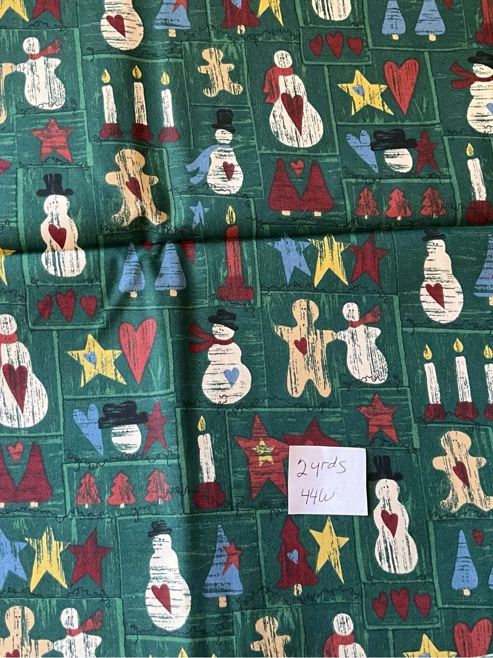 Quilting Sewing Fabric Folk Art Style Benartex Robert Kaufman Fabric Green Stars
